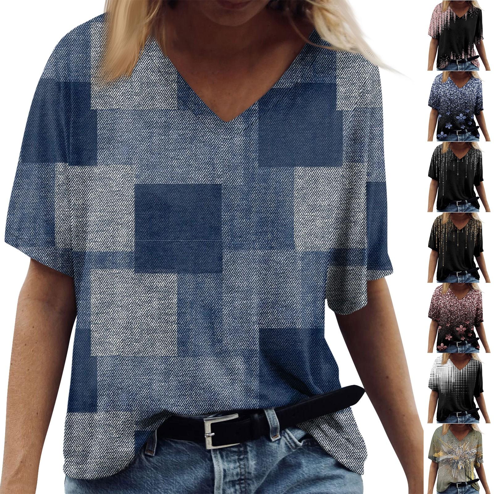 

Женская модная повседневная футболка с v-образным вырезом и короткими рукавами с принтом