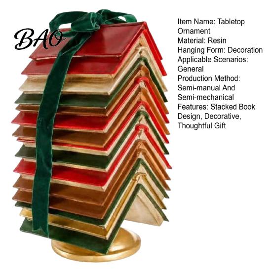 Literary Christmas Table Centerpiece Stacked Book Tree Tabletop Decor, Resin Page Ornament for Home Intellectual Decorations Office Desk, Rustic