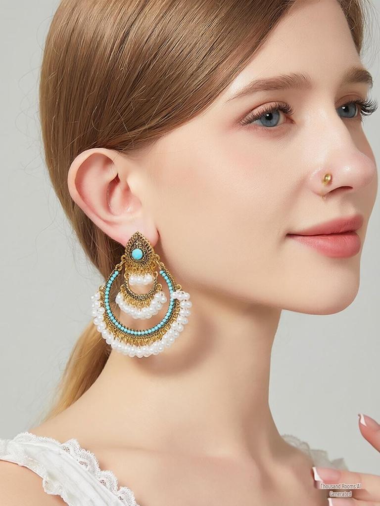 European & American Retro Beaded Tassel Fashion Earrings - Exaggerated Long Style for Women