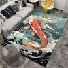 Artistic Carpet with Red Koi and Waves Suitable for use as an anti-slip game mat for living room and bedroom sofas