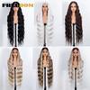 FREEDOM Synthetic Lace Front Wigs For Women 36 Inch Super Long Deep Body Wavy Cosplay Lace Wigs Ombre Blonde White Cosplay Wig