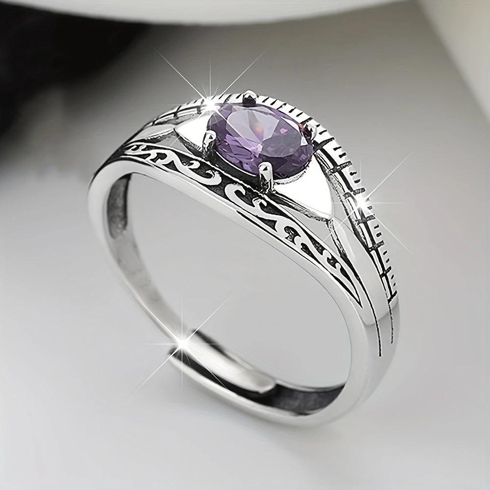 Demon Eye Open Ring Vintage Silver Black Eye Purple Gemstone Ring for Women Luxury Fashion Jewelry adjustable