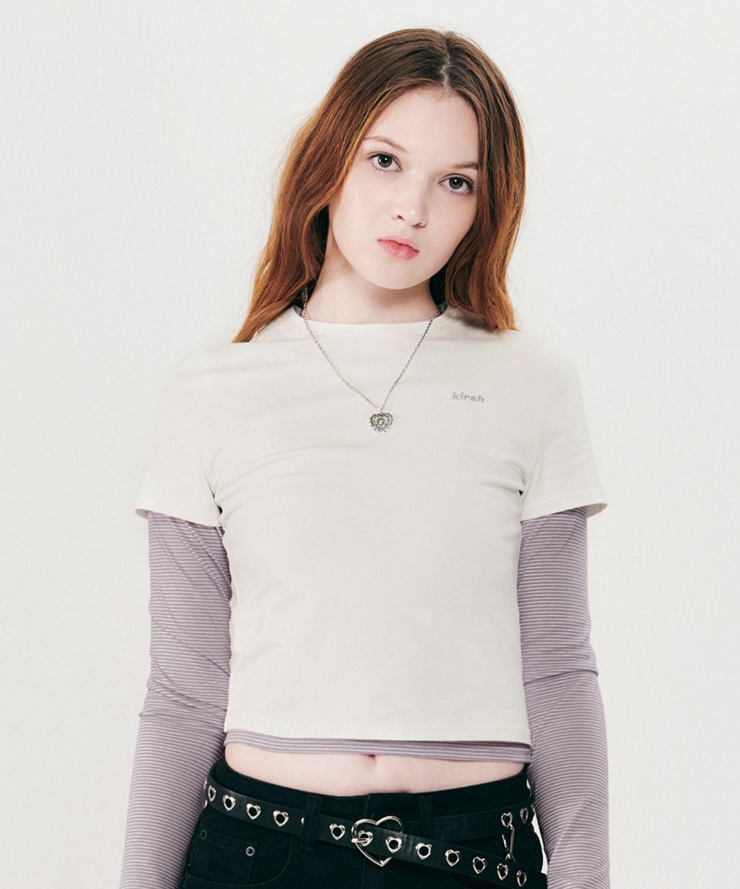 Kirsh Striped Layered T-Shirt Two-Pack [White] Notice Details 2/1