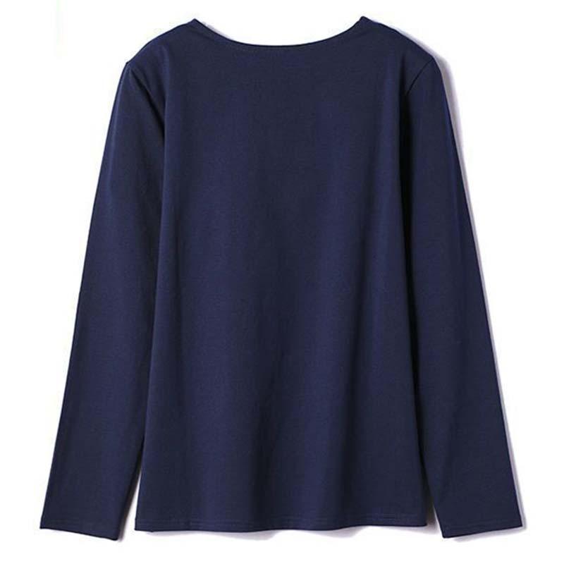 Women Fashion Print Elegant T-shirt Autumn Casual V-Neck Long Sleeve Slim Pullover Solid Color Basic Blouse