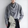 INCERUN Men Stand Collar with Adjustable Scarf Long Sleeve Plaid Loose Oversized Tops Shirts