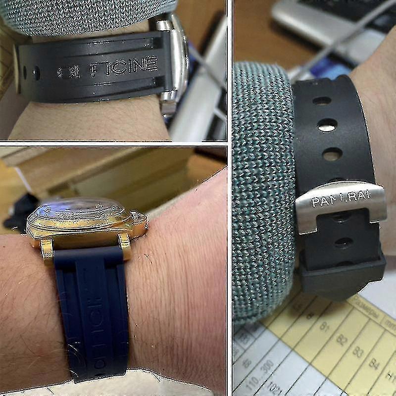 Butterfly Buckle Watch Strap Black Watch Band Silicone Rubber Watch Band Replacement For Panerai Strap Tools Steel Buckle - ya