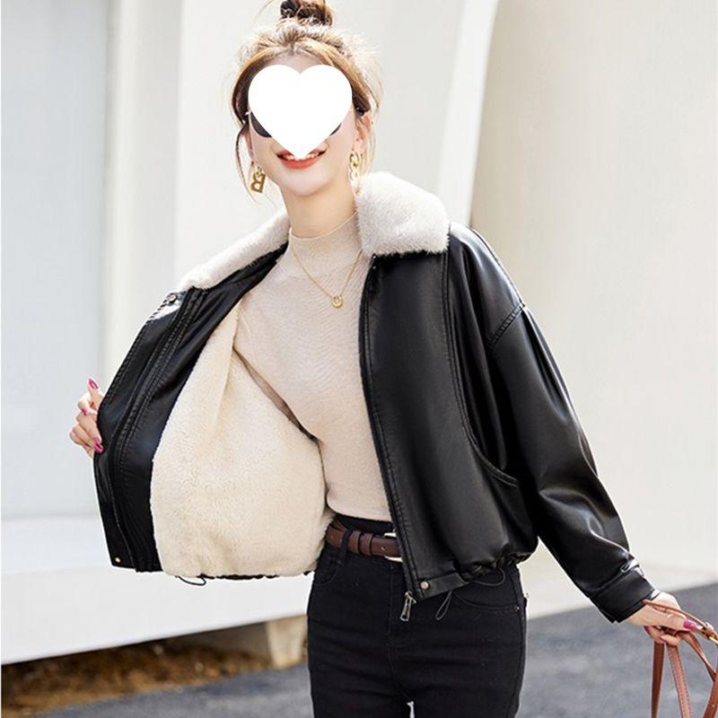 2025 Women's Petite Leather Jacket: Short, Fleece-Lined, and Perfect for Spring, Autumn, and Winter