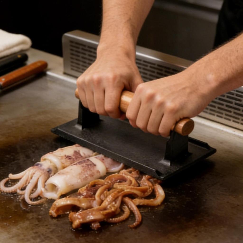 Smash Burger Meat Press Iron Non-Stick w/Wood Handle for Griddle BBQ Grill Tortilla Meal Prep Kitchen Camping Restaurant