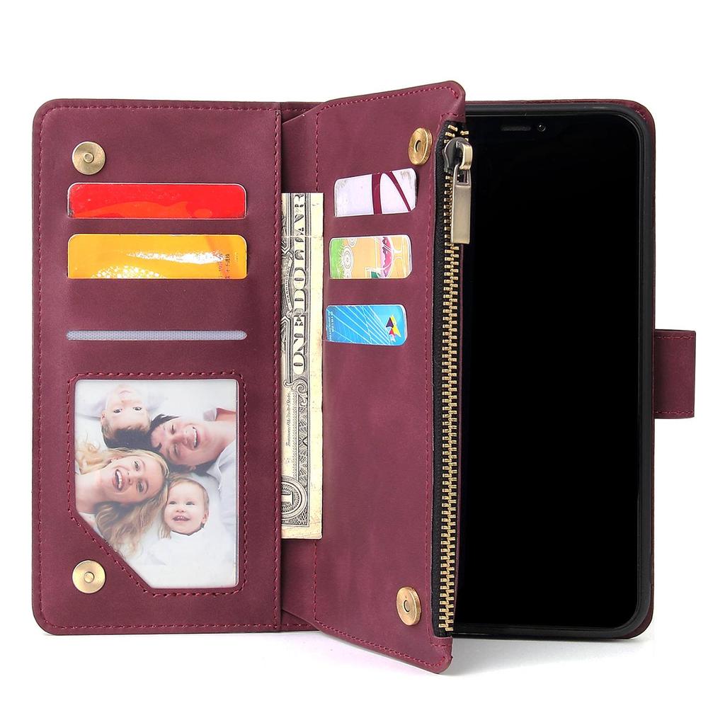 Leather Zipper Wallet Phone Case with Bracket for iPhone 12/XS