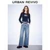 UR 2025 Women's Retro Wide-Leg Denim Pants with Belt