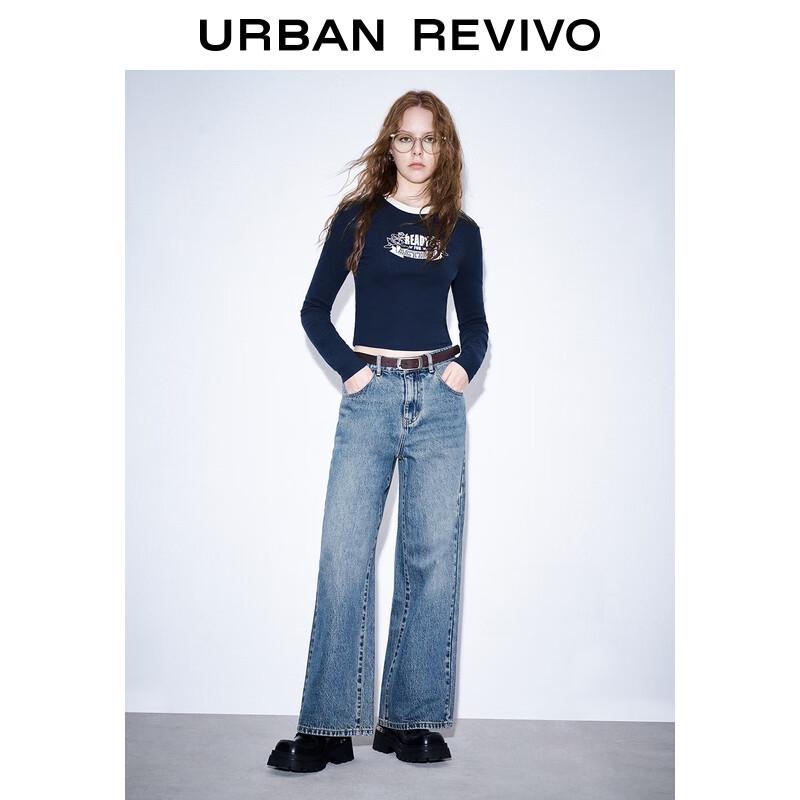 UR 2025 Women's Retro Wide-Leg Denim Pants with Belt