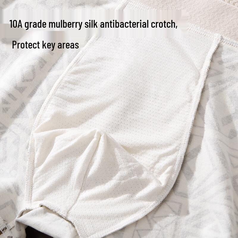 Yiershuang Men's Retro Print Boxer Briefs with Silk Crotch (4-Pack)