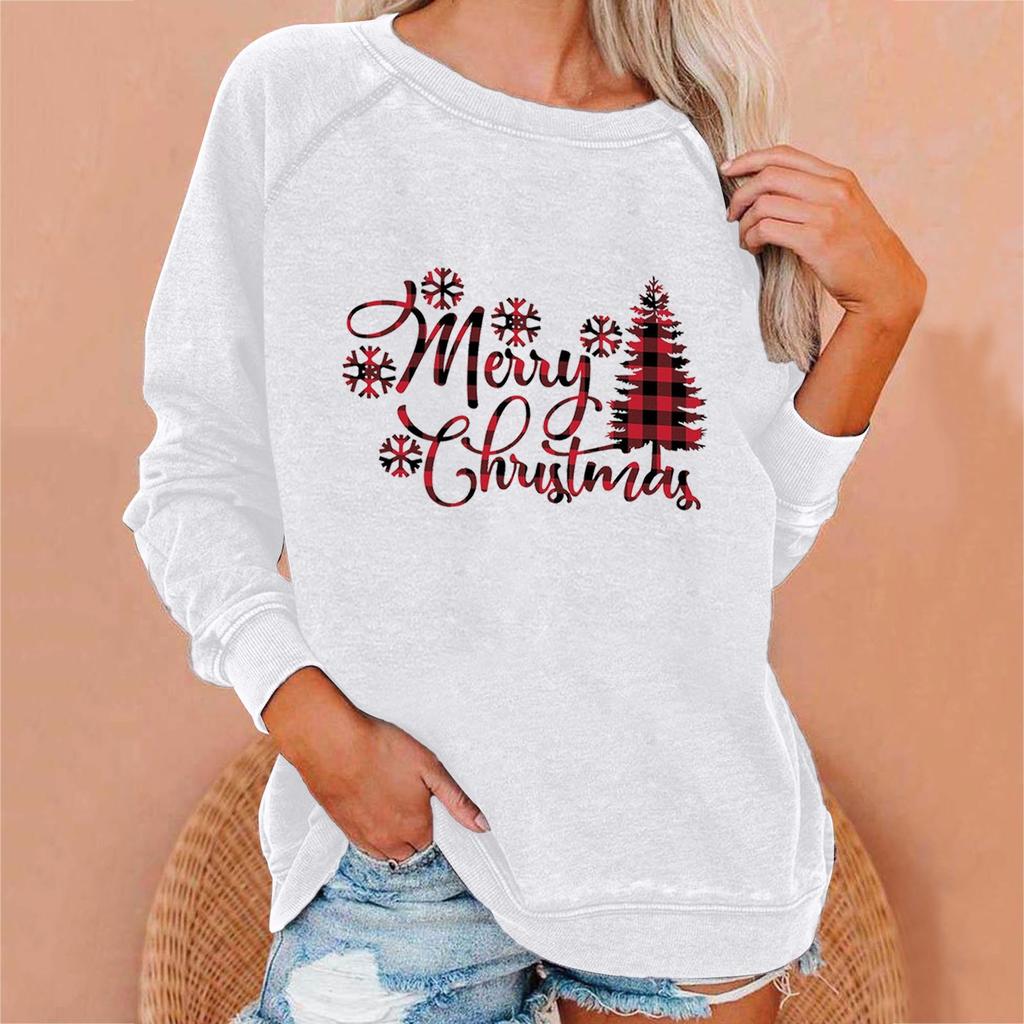 Dámský ležérní módní vánoční svetr s dlouhým rukávem a výstřihem do O