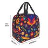 Mexican Floral Flowers Thermal Insulated Lunch Bag Women Mexico Portable Lunch Container for School Office Outdoor Food Box