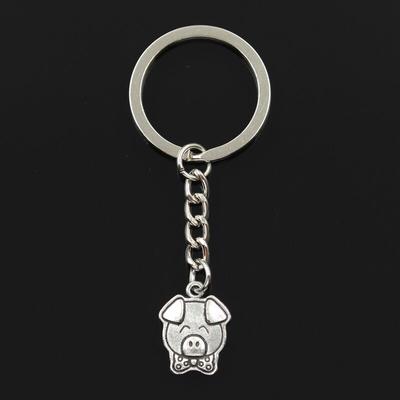 Moda 30mm Chaveiro Metal Chaveiro Chaveiro Jóias Bronze Antigo Prata Cor Banhado Porco 20x15mm Pingente