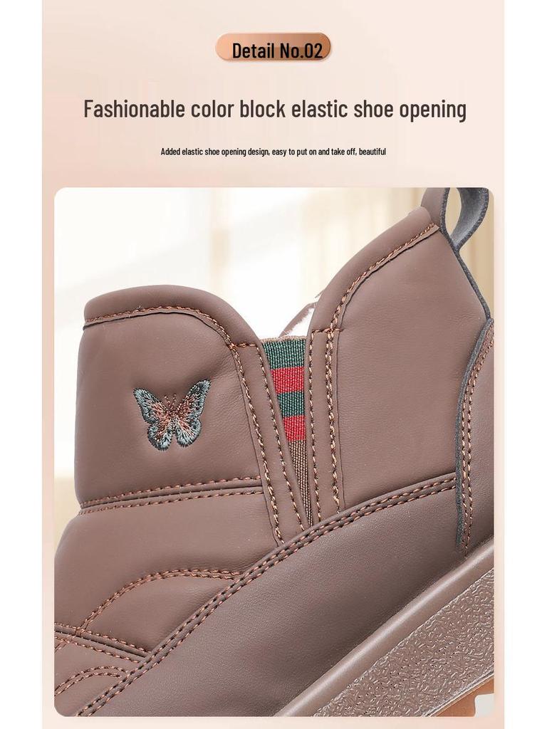 2025 Women's Old Beijing Thick Sole Snow Boots - Slip-on Cotton Shoes with Plus Velvet for Winter Warmth