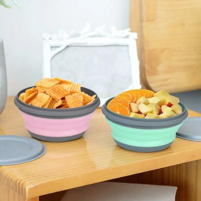 Silicone Folding Bowl with Lid, Salad Bowl Set, Foldable Lunch Box, Portable, 3 Pcs