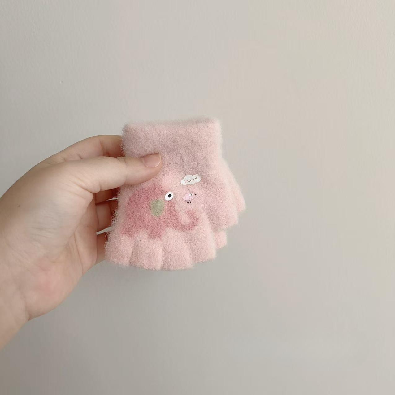 

Baby Cartoon Elephant Half Finger Gloves New Autumn and Winter Toddler Crawling Fingerless Cute Knitted one size