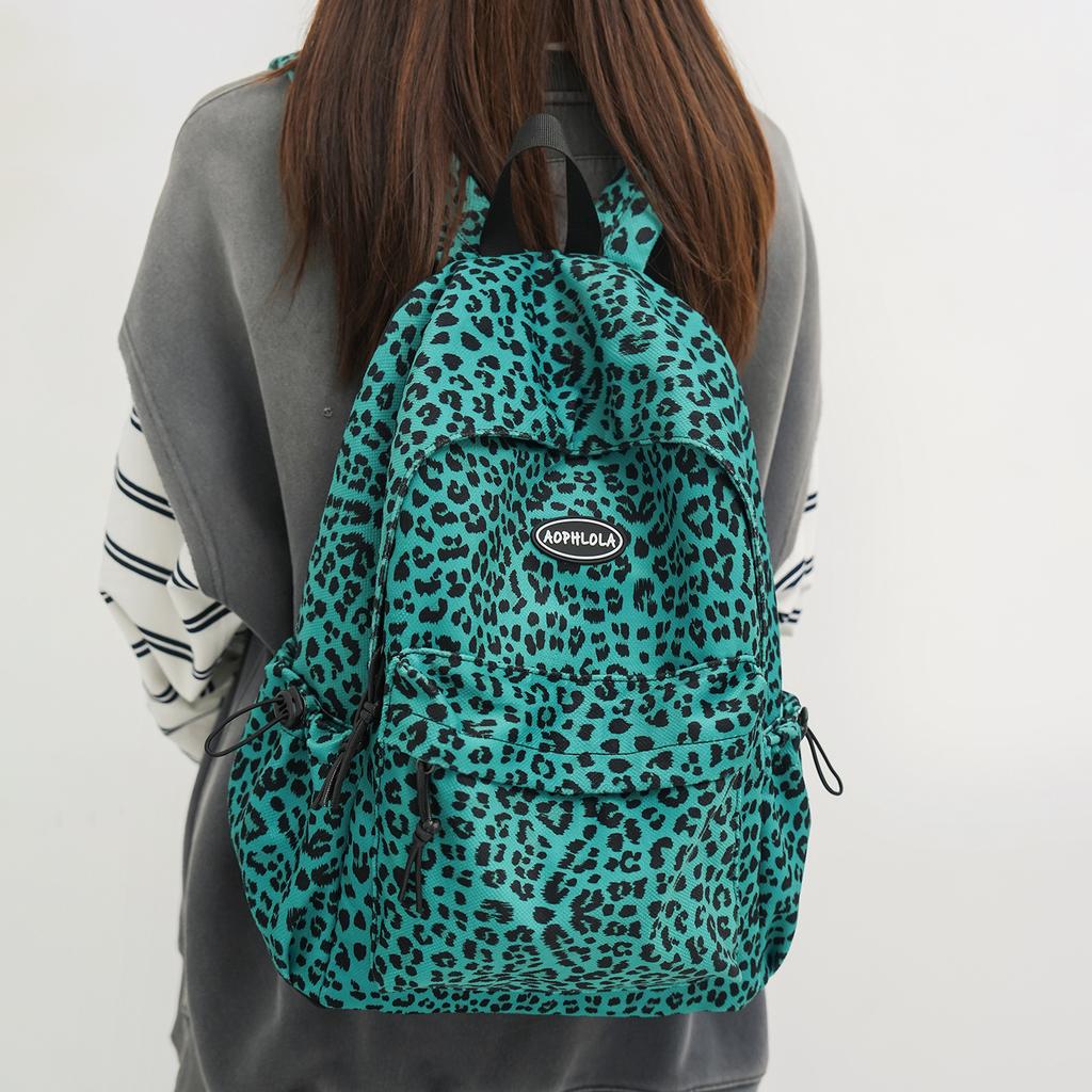 Zaino retrò con stampa leopardata zaino grande capacità moda tendenza strada coreana zaino versatile zaino per studente di scuola media
