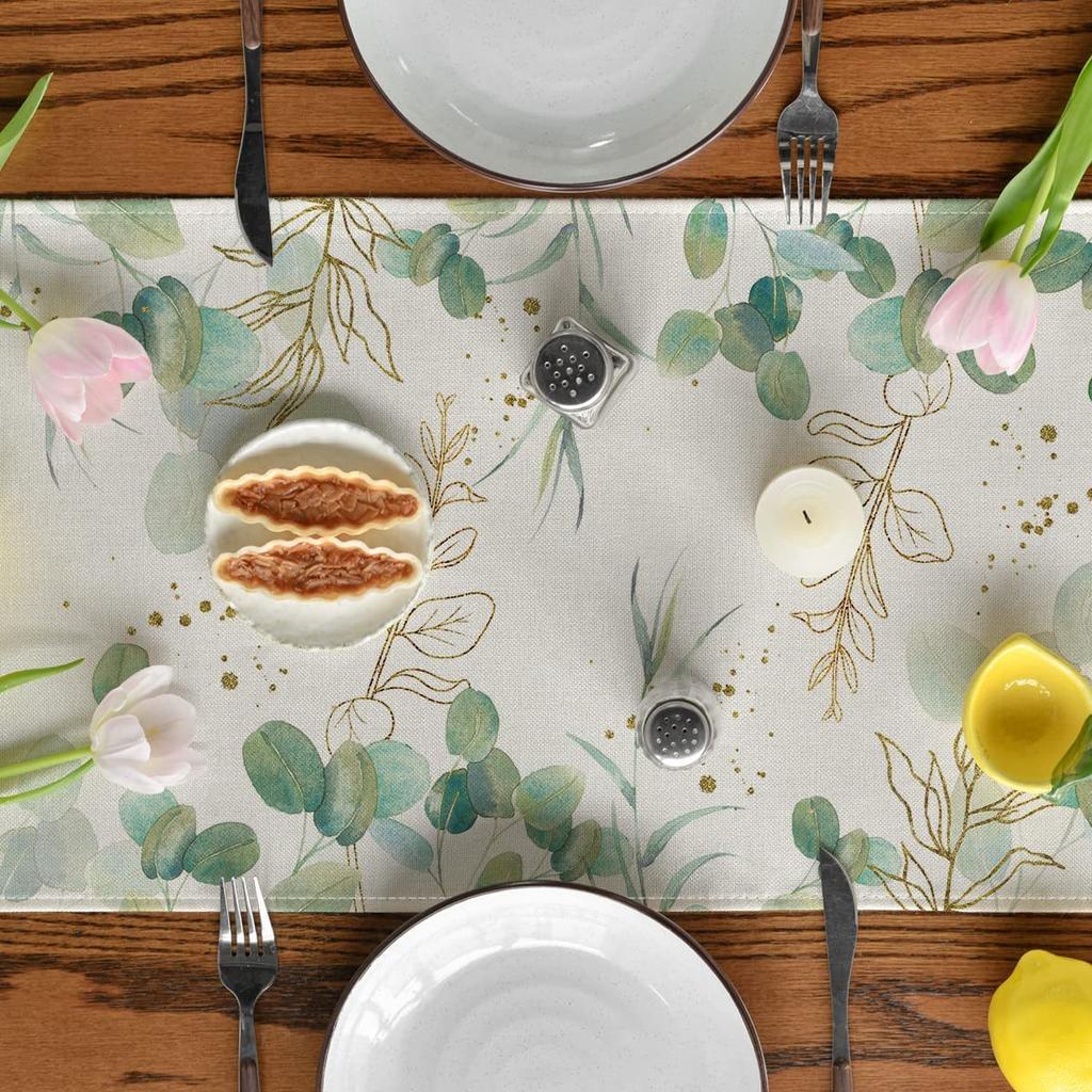 Plant Green Leaves Spring Atmosphere Linen Table Runner Kitchen Table Decoration Tablecloth