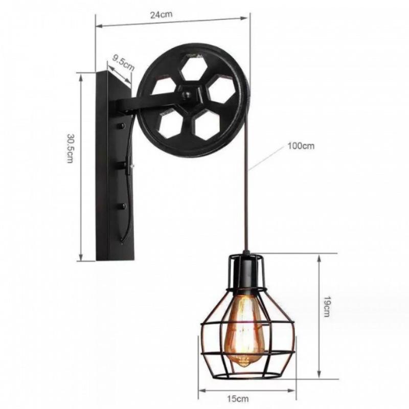 

European Retro LED Wrought Iron Wall Lamp Lifting Pulley Industrial Wind Living Room Dining Room Bedroom Lighting Decoration Not including bulb