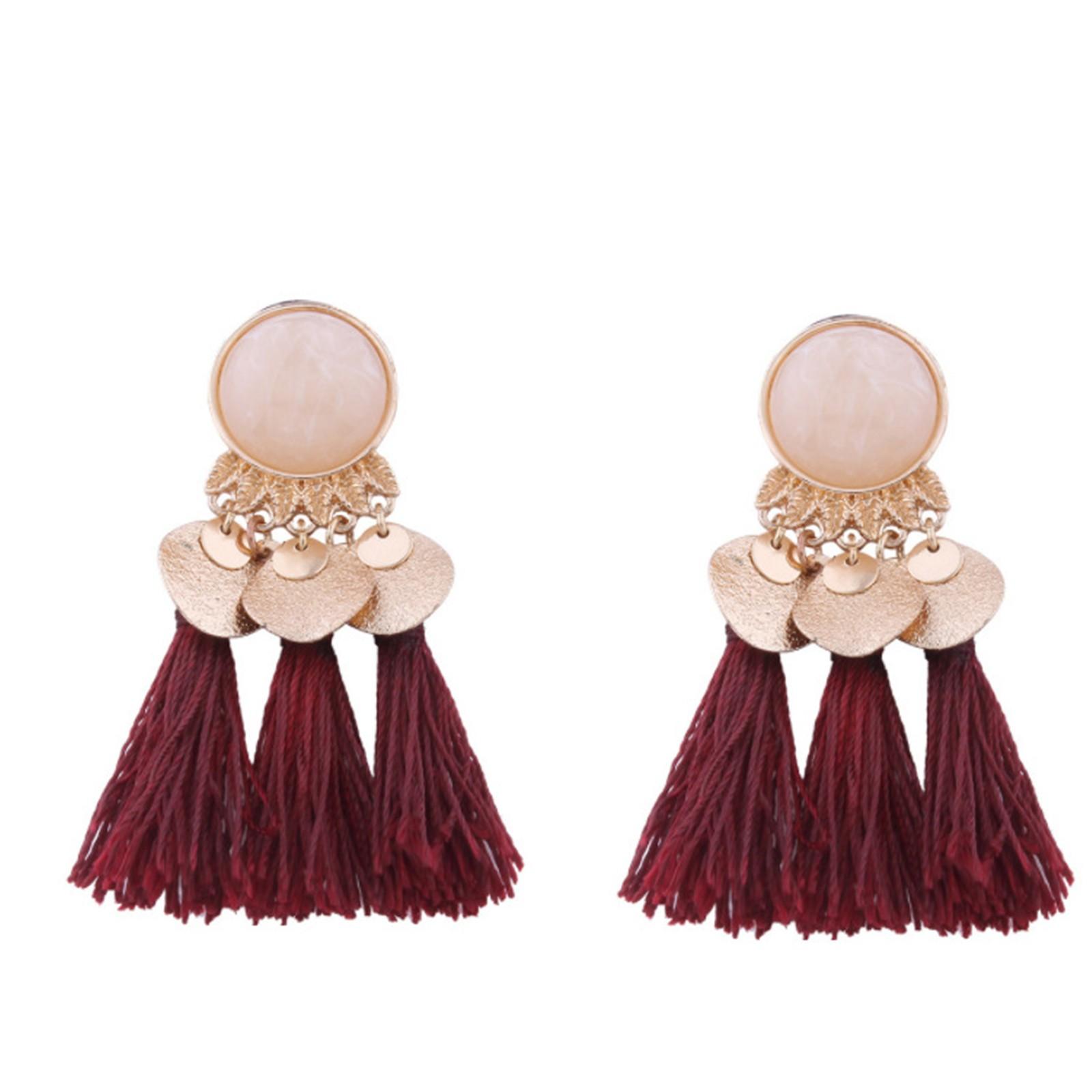 

Alloy Tassel Earrings with Multicolor Rhinestone Accents and Textured Metal Discs Dangle Lightweight Jewelry for Women One Size красный