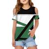 Children Summer Fashion T-shirt Dew Shoulder Round Collar Stripe Leisure Coat