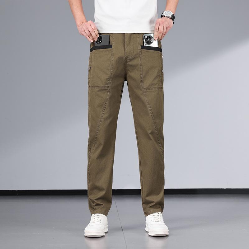 Qiuchao Men's Four-Way Stretch Casual Pants - Comfortable, Breathable, Anti-Wrinkle, and Straight Fit with Four Pockets.