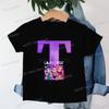 Clothes Child Girl KPop Demon Hunters Letters T-shirt for Children Cartoon Girls Boys Cotton Tee A-Z 26 Alphabet Kids Clothes