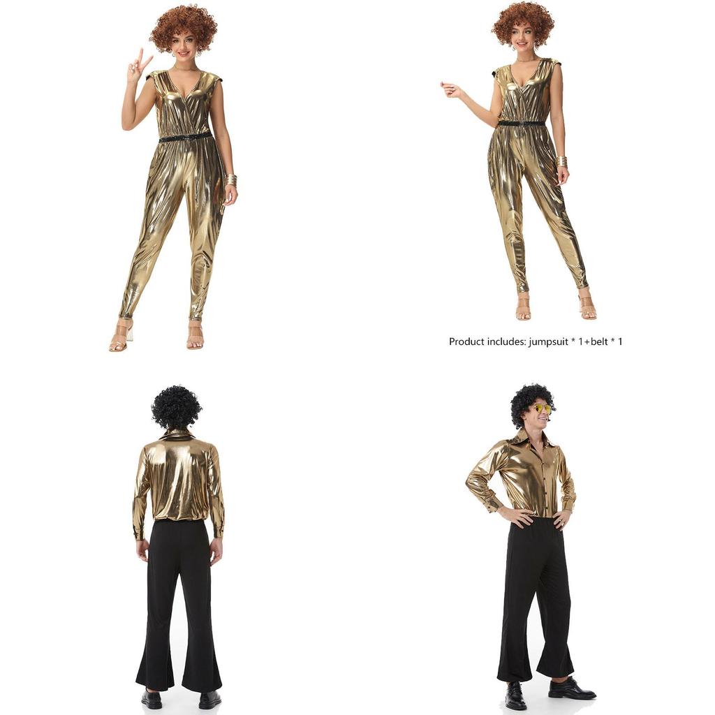 Yumeikeshi Retro Disco Outfit Für Erwachsene, 70er Jahre Vintage Paarkostüm Für Bühnenauftritt