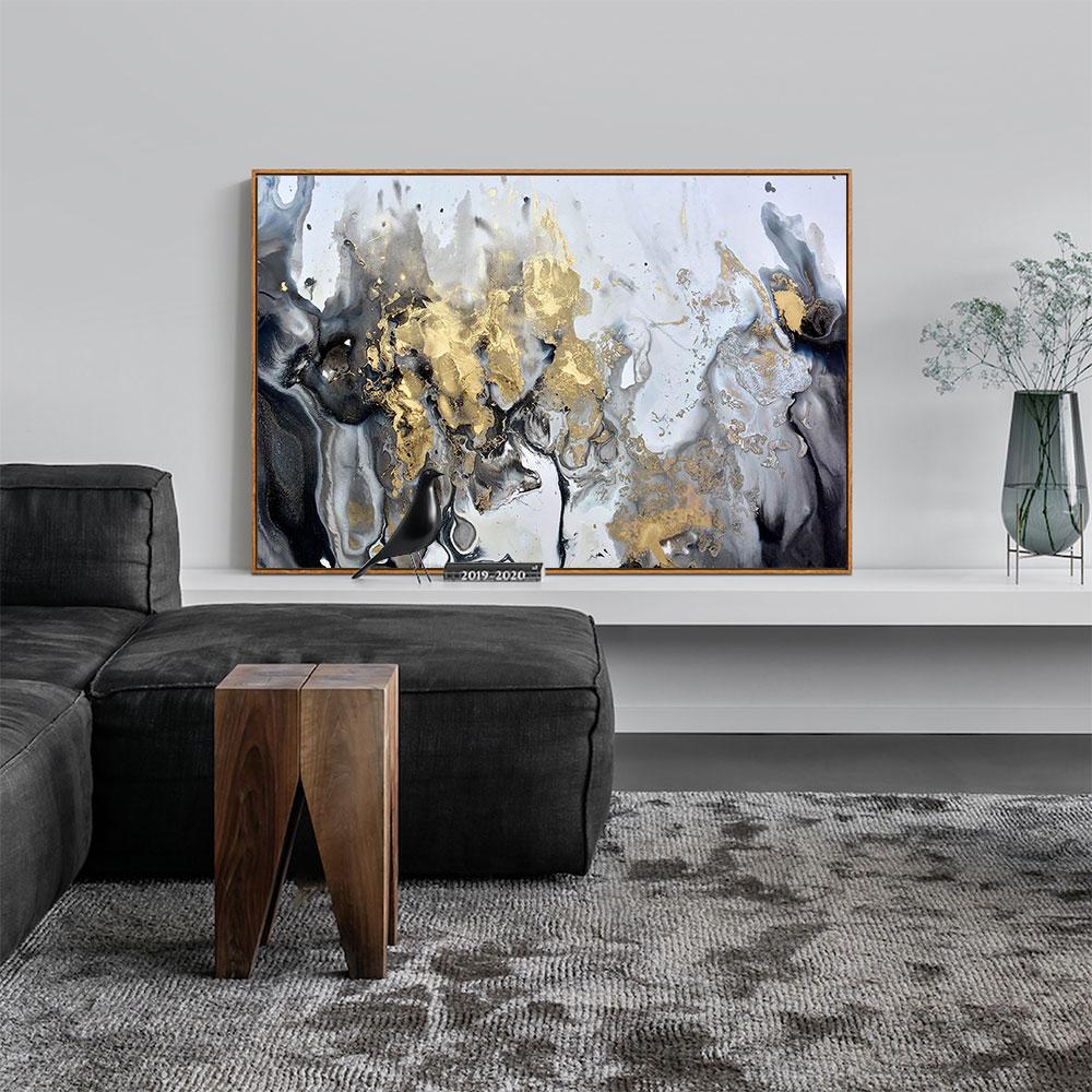 Moderne Abstrakte Ölgemälde Kunst Poster und Drucke Goldenes Blatt Wandkunst Leinwandgemälde Bilder für Wohnzimmer Heimdekor