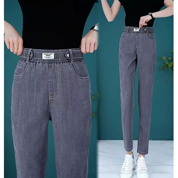 Summer Women's Jeans Loose Straight Leg Harem Pants High Waist Light Blue Denim Wide Size Trousers