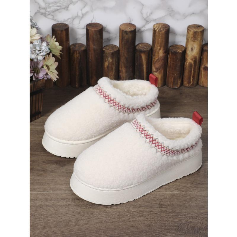 Thick Soles Wear Winter Headscarf Half Slippers, New Ethnic Style Lace Wool Semi-support Snow Cotton Slippers
