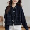 Round Neck Denim Short Jacket for Women Long Sleeve Spring and Autumn Clothes Updated Small Design Top