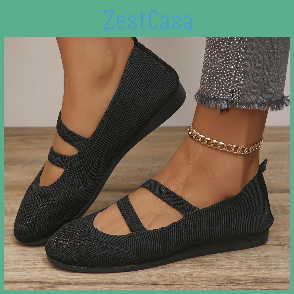 Knitting Elastic Flats Shoes For Women Summer Breathable Soft Loafers Woman Lightweight Slip On Casual Shoes Mom Moccasins