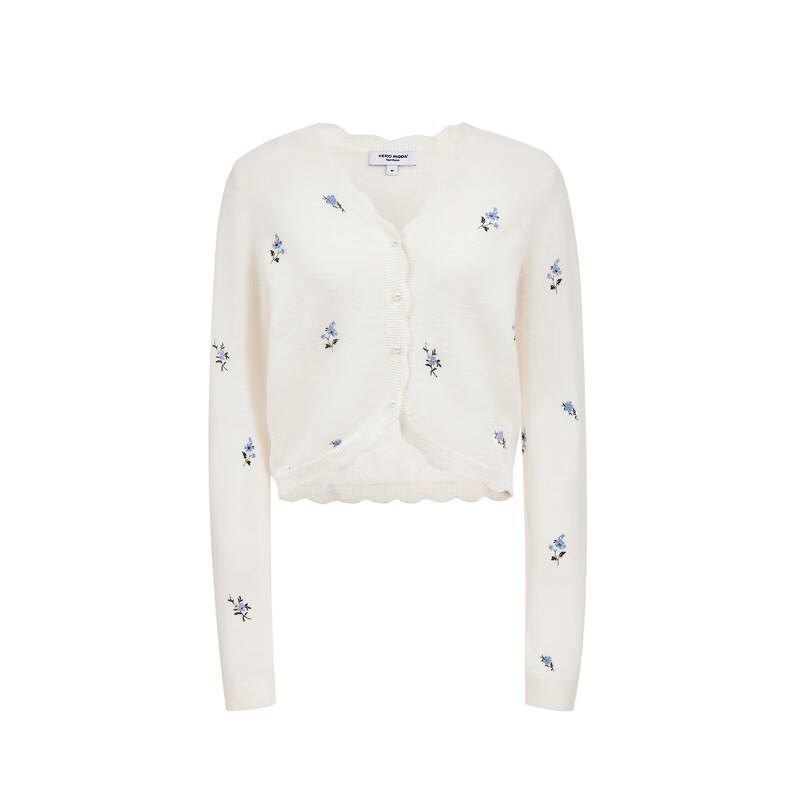 VEROMODA Faux Pearl Button Embroidered Knit Cardigan