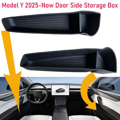 Pour Tesla Model 3 Y Juniper 2026 2025 Boîte de rangement latérale de porte Pochette latérale de porte avant arrière Bac Doublure Organisateur de console centrale Tapis