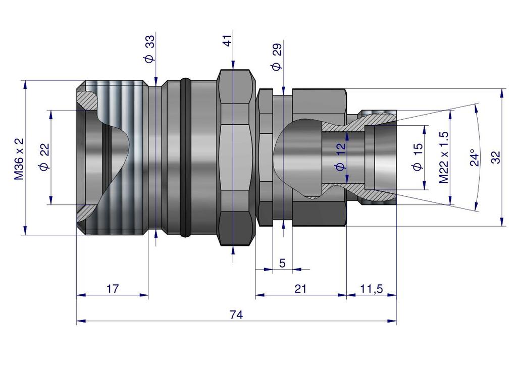 Szybkozłącze Hydrauliczne Skręcane Gniazdo M22X1.5 Gwint Zewnętrzny 300Bar Waryński