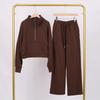 LULU Gold Label Stand Collar Half-Zip Loose Sweatshirt & Sweatpants Plush Set