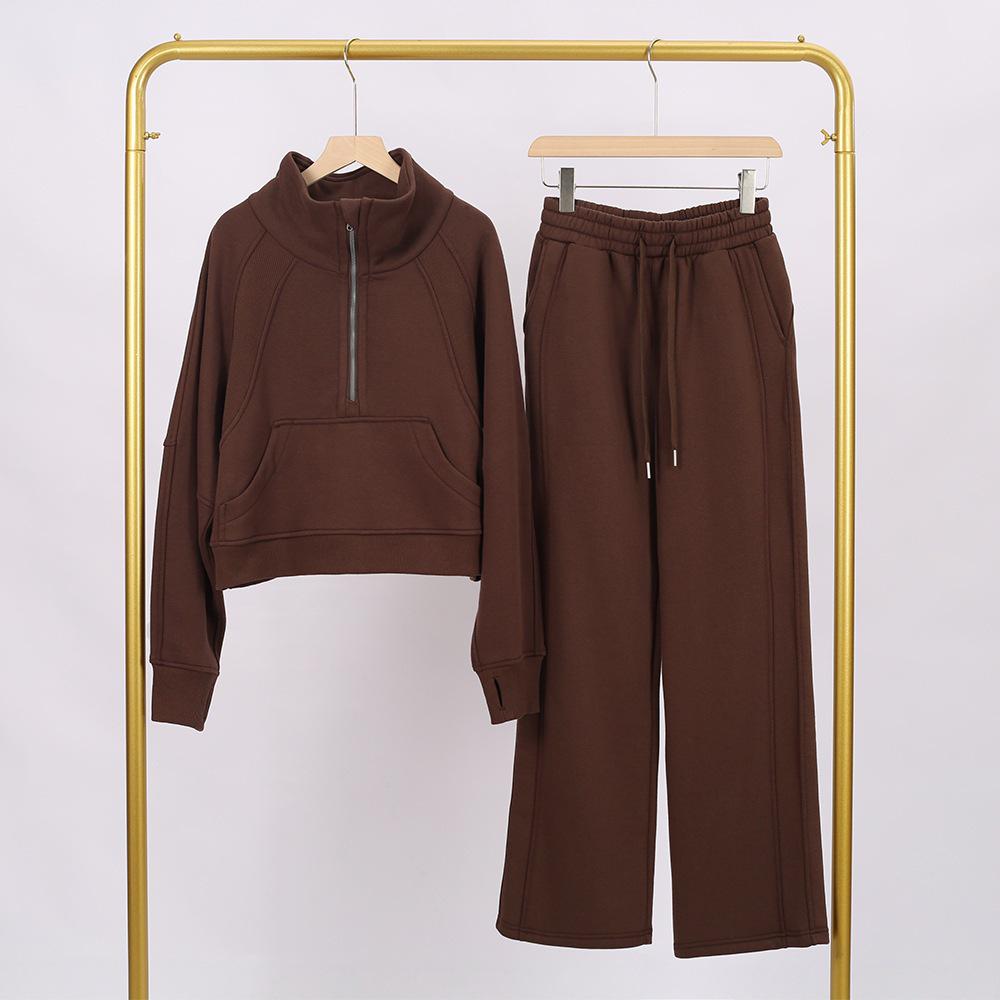 LULU Gold Label Stand Collar Half-Zip Loose Sweatshirt & Sweatpants Plush Set