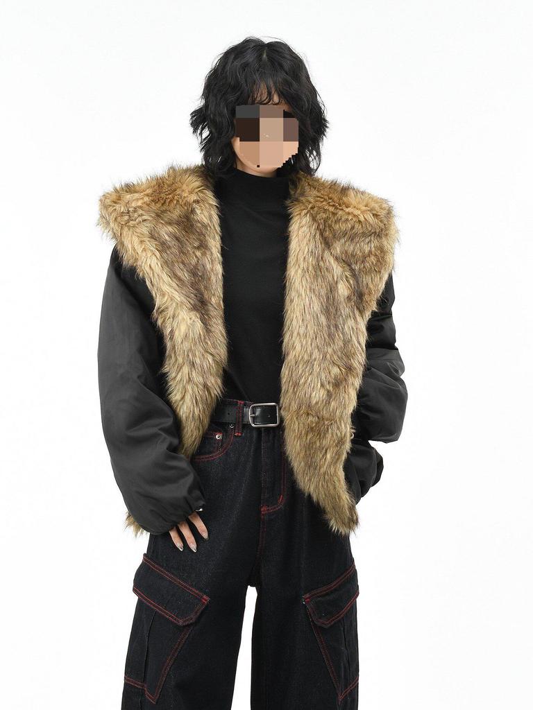 Unisex Retro Faux Fur-Lined Mountain Eagle Hooded Cotton Jacket