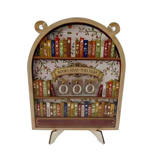 Book Read This Year Counter Track Up to 999 Book Wooden Annual Reading Goal Challenge Tracker with Number Signs Bookshelf Decoration Book Lovers Gift