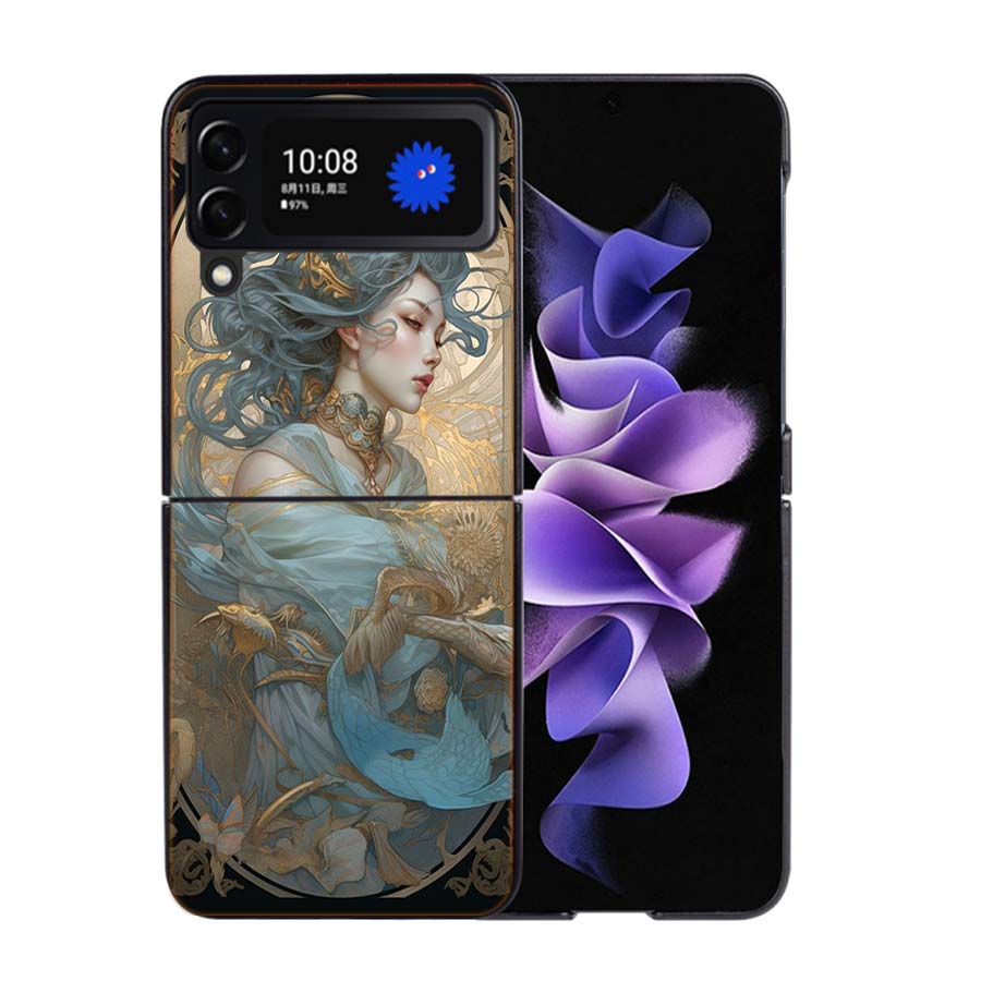 Exquisite Loish Style Blumen Handyhülle für Damen für Samsung Z Flip 7 6 5G Galaxy Z Flip4 Z Flip5 Z Flip3 Coque Schwarzes Hartes PC Sh