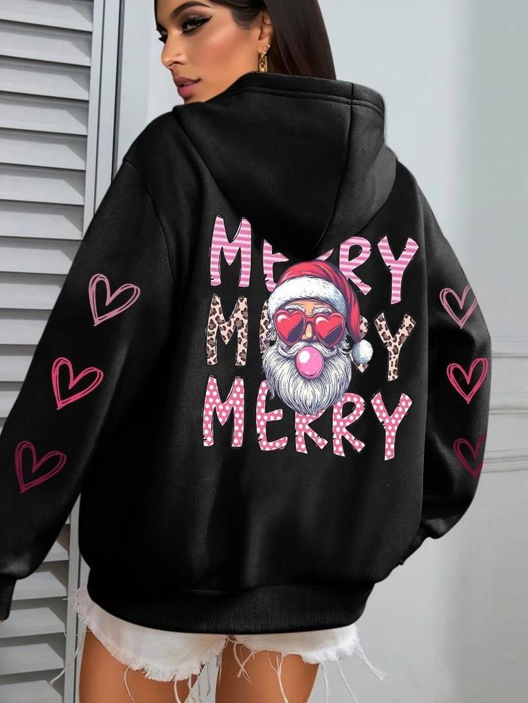 Santa Claus Print Women's Hoodie with Pocket - Casual Streetwear