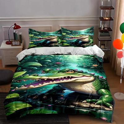Crocodile Jungle Scene. Bedding Duvet Cover Sets Duvet Covers Pillowcases Gifts (1 * Duvet Cover 2 * Pillowcases, Without Duvet Insert)