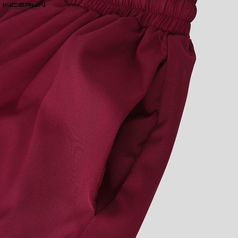 INCERUN Men Elastic Waist Irregular Layers Casual Long Pants Trousers