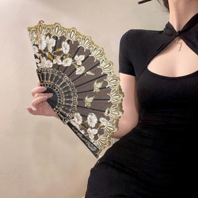 Folding Fan Vintage Style Floral Folding Hand Fan Elegant Performance Fan for Party Wedding Decoration