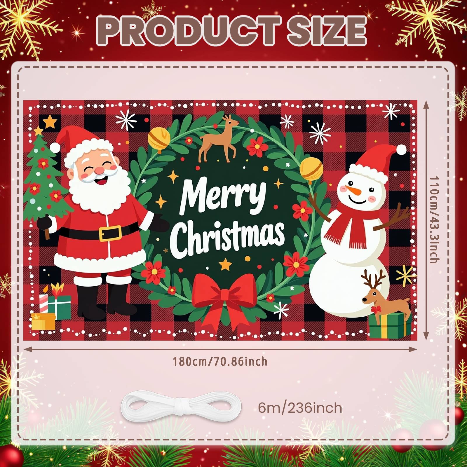 Christmas Decoration Display Green Wreath Christmas Banner Santa Backdrop Snowman Design Xmas Event Background For Office Decor