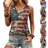 Women’s Loose Fit V Neck Pleated Sleeveless Tank Top with Independence Day Star Pattern Casual Summer Shirt