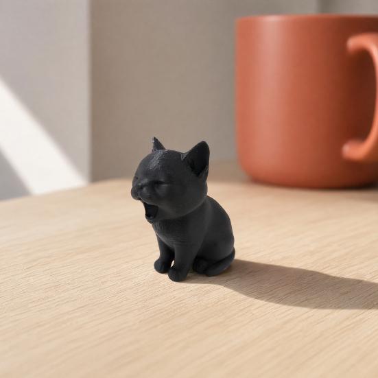 3D Printed Cat Ornament, Yawning Cat Shape Matte Figurine, Integrated Molding Mini Palm Size Decoration, Gift for Pet